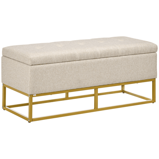 HOMCOM Banco de arrumação otomano Retangular de linho estofado otomano com tampa dobrável e pernas de aço para sala de estar Quarto de dormir Quarto de dormir 110x44x48 cm Bege