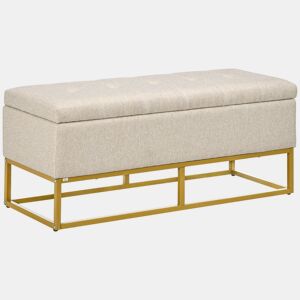 HOMCOM Banco de arrumação otomano Retangular de linho estofado otomano com tampa dobrável e pernas de aço para sala de estar Quarto de dormir Quarto de dormir 110x44x48 cm Bege