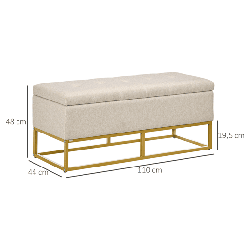 HOMCOM Banco de arrumação otomano Retangular de linho estofado otomano com tampa dobrável e pernas de aço para sala de estar Quarto de dormir Quarto de dormir 110x44x48 cm Bege