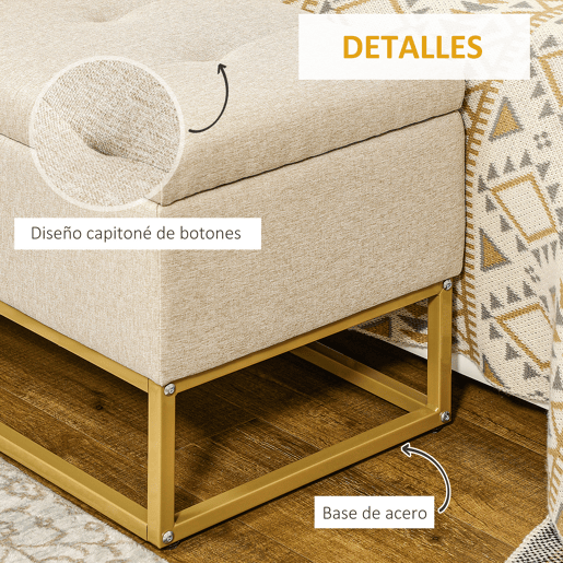 HOMCOM Banco de arrumação otomano Retangular de linho estofado otomano com tampa dobrável e pernas de aço para sala de estar Quarto de dormir Quarto de dormir 110x44x48 cm Bege