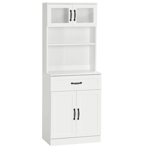 HOMCOM Armário de cozinha Armário buffet de cozinha com 4 portas de gaveta e prateleiras ajustáveis para sala de estar Sala de jantar Estilo moderno 60x38x161 cm Branco