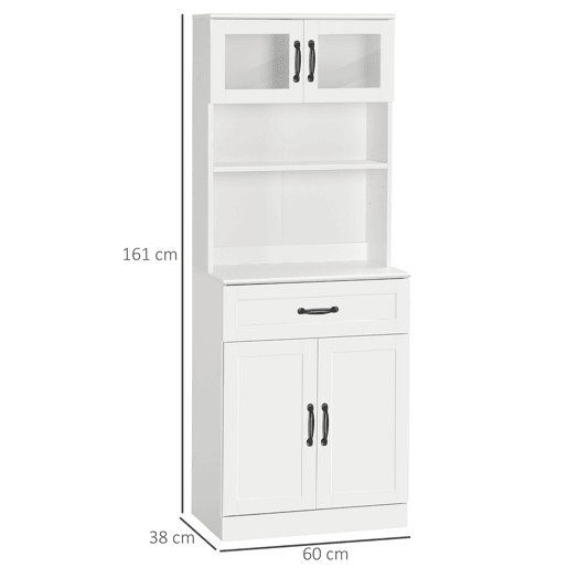 HOMCOM Armário de cozinha Armário buffet de cozinha com 4 portas de gaveta e prateleiras ajustáveis para sala de estar Sala de jantar Estilo moderno 60x38x161 cm Branco