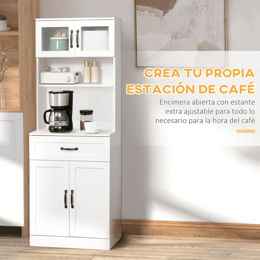 HOMCOM Armário de cozinha Armário buffet de cozinha com 4 portas de gaveta e prateleiras ajustáveis para sala de estar Sala de jantar Estilo moderno 60x38x161 cm Branco
