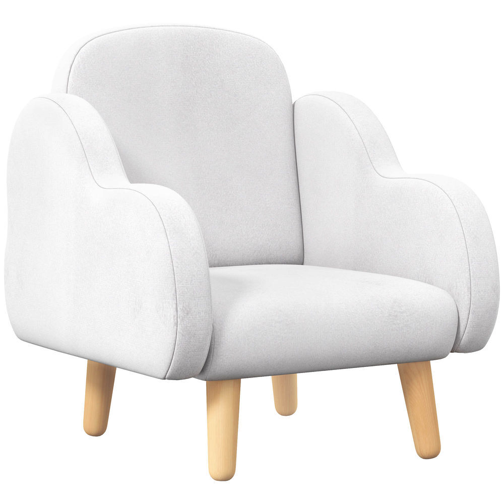 Zonekiz sillón para niños sillón infantil diseño de nube con tacto súper suave y 4 patas para niños de 18-36 meses carga 40 kg 46x51x55 cm blanco