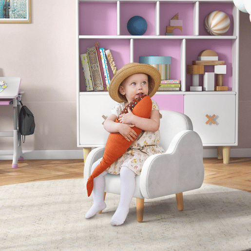 ZONEKIZ Cadeirão para Crianças Cadeirão para Crianças Design Nuvem com Toque Super Suave e 4 Pernas para Crianças 1,5-5 Anos Carga 40 kg 46x51x55 cm Branco
