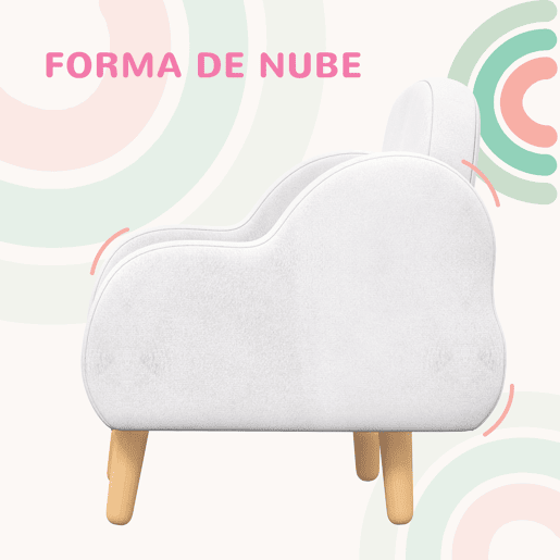 ZONEKIZ Cadeirão para Crianças Cadeirão para Crianças Design Nuvem com Toque Super Suave e 4 Pernas para Crianças 1,5-5 Anos Carga 40 kg 46x51x55 cm Branco
