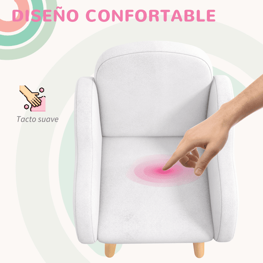 ZONEKIZ Cadeirão para Crianças Cadeirão para Crianças Design Nuvem com Toque Super Suave e 4 Pernas para Crianças 1,5-5 Anos Carga 40 kg 46x51x55 cm Branco