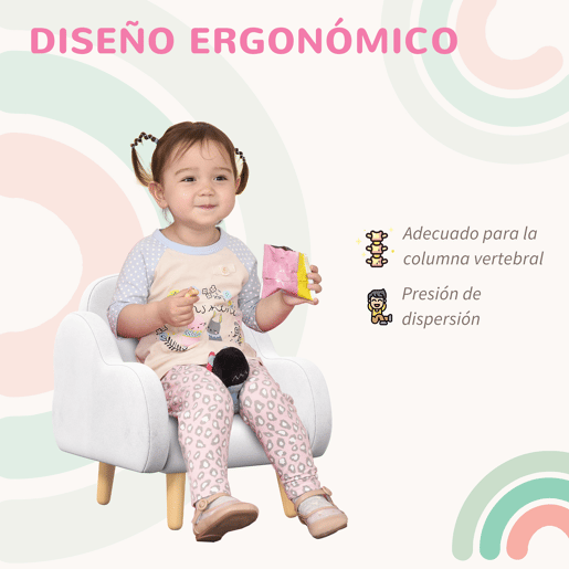 ZONEKIZ Cadeirão para Crianças Cadeirão para Crianças Design Nuvem com Toque Super Suave e 4 Pernas para Crianças 1,5-5 Anos Carga 40 kg 46x51x55 cm Branco