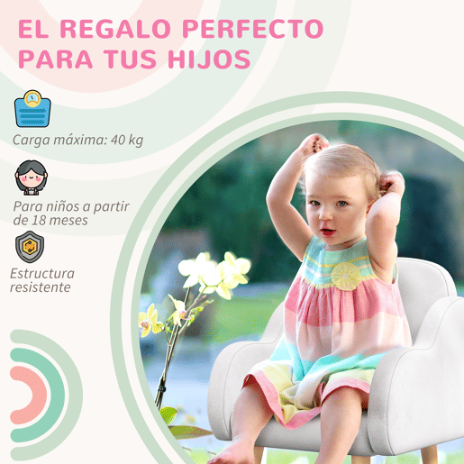 ZONEKIZ Cadeirão para Crianças Cadeirão para Crianças Design Nuvem com Toque Super Suave e 4 Pernas para Crianças 1,5-5 Anos Carga 40 kg 46x51x55 cm Branco