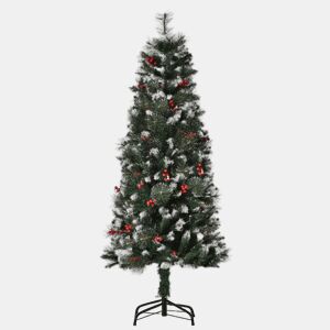 HOMCOM Árvore de Natal Artificial com Neve 150 cm Árvore de Natal Artificial à prova de fogo com 360 ramos 38 bagas Base dobrável e suporte de metal Decoração de Natal interior Verde