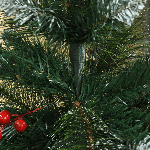 HOMCOM Árvore de Natal Artificial com Neve 150 cm Árvore de Natal Artificial à prova de fogo com 360 ramos 38 bagas Base dobrável e suporte de metal Decoração de Natal interior Verde