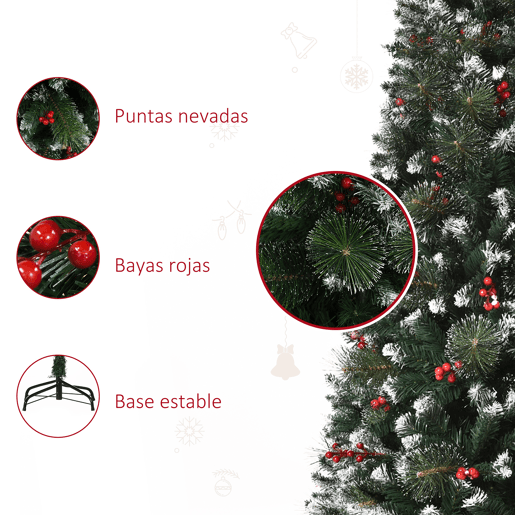 HOMCOM Árvore de Natal Artificial com Neve 150 cm Árvore de Natal Artificial à prova de fogo com 360 ramos 38 bagas Base dobrável e suporte de metal Decoração de Natal interior Verde