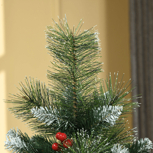 HOMCOM Árvore de Natal Artificial com Neve 150 cm Árvore de Natal Artificial à prova de fogo com 360 ramos 38 bagas Base dobrável e suporte de metal Decoração de Natal interior Verde