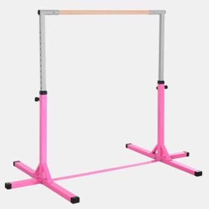 HOMCOM Barra de Ginástica para Crianças acima de 3 Anos Barra de Treino com Altura Ajustável 92-150 cm Barra Horizontal de Ginástica Carga 75 kg 197x121x150 cm Rosa