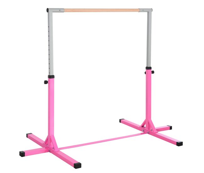 Homcom barra de gimnasia para niños de +3 años barra de entrenamiento con altura ajustable 92-150 cm barra horizontal de gimnasia carga 75 kg