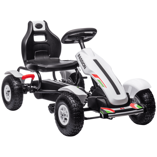 HOMCOM Kart a Pedais para Crianças Kart a Pedais Infantil com Assento Ajustável Pneus de Goma Travão de Mão para Crianças de 5-12 Anos Carga Máxima 50 kg 121x58x61 cm Branco