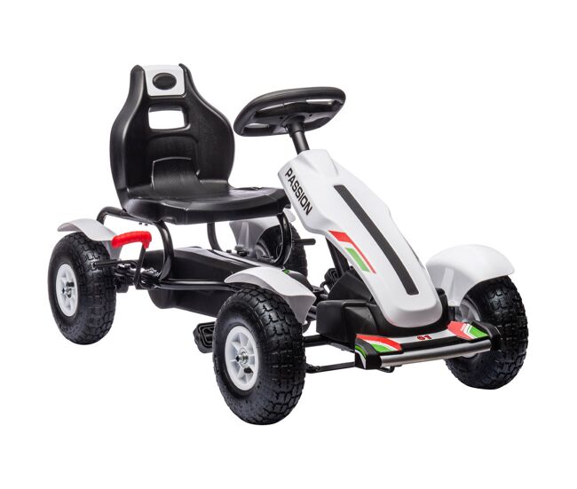 Homcom go kart a pedales para niños de +5 años coche de pedales infantil con asiento ajustable neumáticos de goma freno de mano para niños y niñas