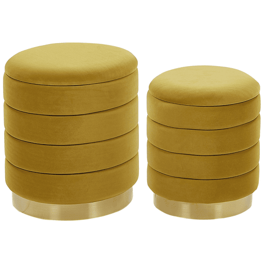 Conjunto de 2 tamboretes com arrumação GARLAND Veludo Mostarda 4033 cm 4033 cm 4438 cm
