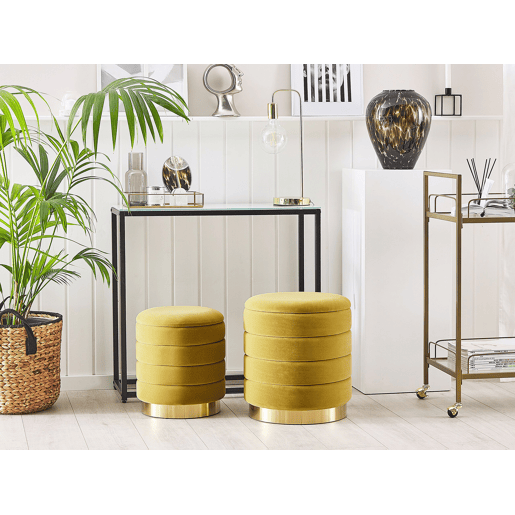 Conjunto de 2 tamboretes com arrumação GARLAND Veludo Mostarda 4033 cm 4033 cm 4438 cm