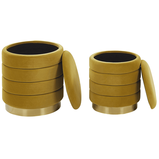 Conjunto de 2 tamboretes com arrumação GARLAND Veludo Mostarda 4033 cm 4033 cm 4438 cm