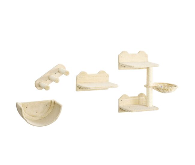 Pawhut estante de escalada para gatos de pared juego de estantes para gatos 4 piezas con hamaca nido rascador plataformas para saltar y poste de sisal