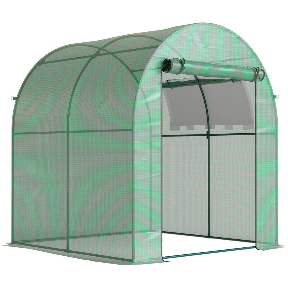 Outsunny invernadero de jardín 180x180x200 cm invernadero de túnel pequeño con puerta enrollable y ventana de malla para cultivar plantas flores verde