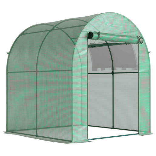 Estufa de jardim Outsunny 180x180x200 cm Estufa de túnel pequeno com porta de enrolar e janela de rede para cultivo de plantas e flores Verde
