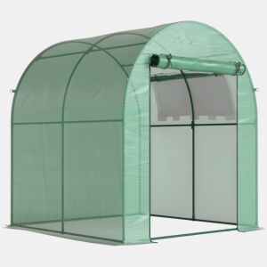 Estufa de jardim Outsunny 180x180x200 cm Estufa de túnel pequeno com porta de enrolar e janela de rede para cultivo de plantas e flores Verde