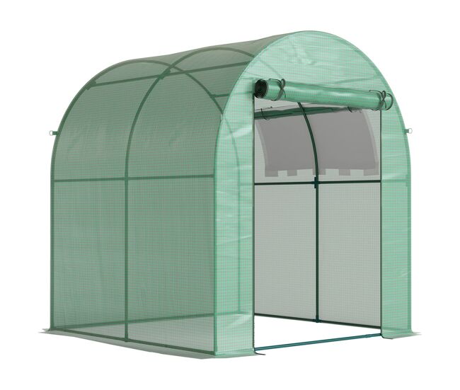 Outsunny invernadero de jardín 180x180x200 cm invernadero de túnel pequeño con puerta enrollable y ventana de malla para cultivar plantas flores verde