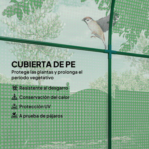 Estufa de jardim Outsunny 180x180x200 cm Estufa de túnel pequeno com porta de enrolar e janela de rede para cultivo de plantas e flores Verde
