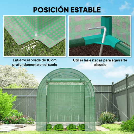 Estufa de jardim Outsunny 180x180x200 cm Estufa de túnel pequeno com porta de enrolar e janela de rede para cultivo de plantas e flores Verde