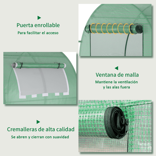 Estufa de jardim Outsunny 180x180x200 cm Estufa de túnel pequeno com porta de enrolar e janela de rede para cultivo de plantas e flores Verde