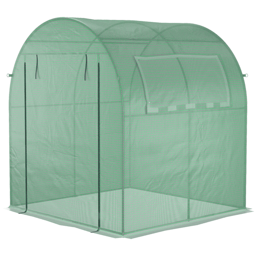 Estufa de jardim Outsunny 180x180x200 cm Estufa de túnel pequeno com porta de enrolar e janela de rede para cultivo de plantas e flores Verde