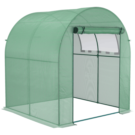 Estufa de jardim Outsunny 180x180x200 cm Estufa de túnel pequeno com porta de enrolar e janela de rede para cultivo de plantas e flores Verde