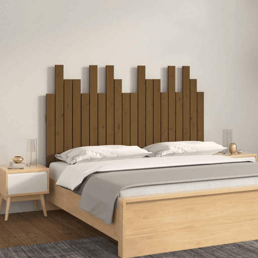 Cabeceira de cama de parede de madeira maciça pinho castanho mel 127,5x3x80 cm