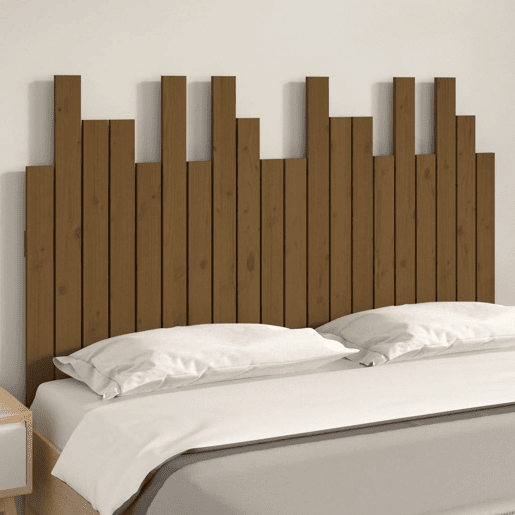 Cabeceira de cama de parede de madeira maciça pinho castanho mel 127,5x3x80 cm