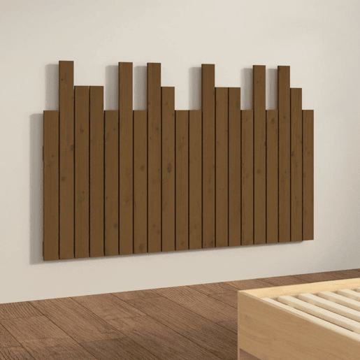 Cabeceira de cama de parede de madeira maciça pinho castanho mel 127,5x3x80 cm