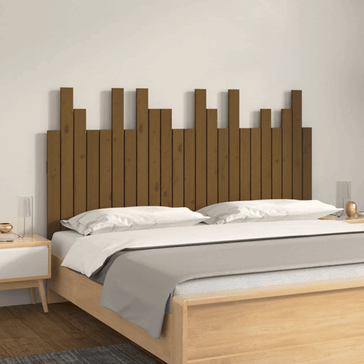Cabeceira de cama de parede de madeira maciça pinho castanho mel 146,5x3x80 cm