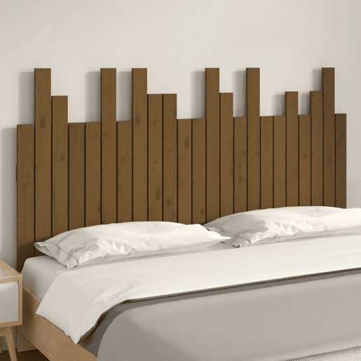 Cabeceira de cama de parede de madeira maciça pinho castanho mel 146,5x3x80 cm
