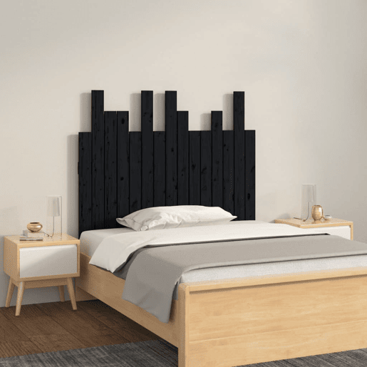 Cabeceira de cama de parede em madeira maciça de pinho preto 95,5x3x80 cm