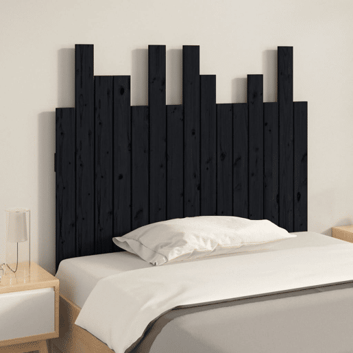 Cabeceira de cama de parede em madeira maciça de pinho preto 95,5x3x80 cm