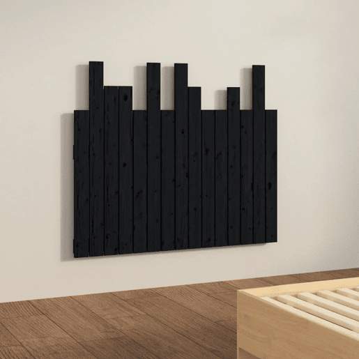 Cabeceira de cama de parede em madeira maciça de pinho preto 95,5x3x80 cm