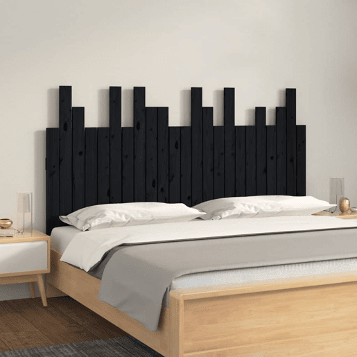 Cabeceira de cama de parede em madeira maciça de pinho preto 146,5x3x80 cm