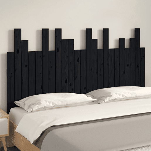 Cabeceira de cama de parede em madeira maciça de pinho preto 146,5x3x80 cm