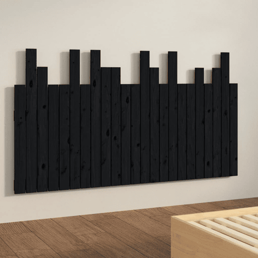 Cabeceira de cama de parede em madeira maciça de pinho preto 146,5x3x80 cm