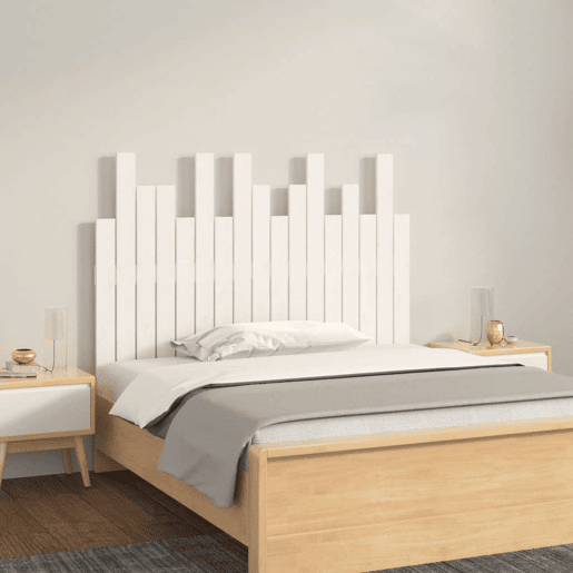 Cabeceira de cama de parede em madeira branca de pinho maciço 108x3x80 cm Cabeceira de cama de parede em madeira branca de pinho maciço 108x3x80 cm