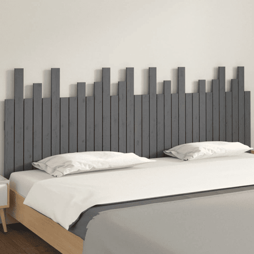 Cabeceira para cama de parede madeira maciça pinho cinzento 204x3x80 cm