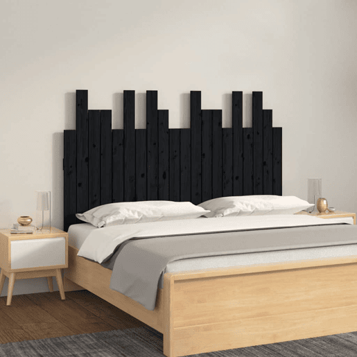 Cabeceira de cama de parede em madeira maciça de pinho preto 127,5x3x80 cm Cabeceira de cama de parede em madeira maciça de pinho preto 127,5x3x80 cm