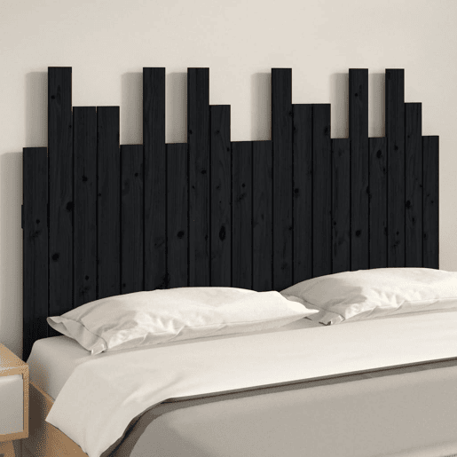 Cabeceira de cama de parede em madeira maciça de pinho preto 127,5x3x80 cm Cabeceira de cama de parede em madeira maciça de pinho preto 127,5x3x80 cm