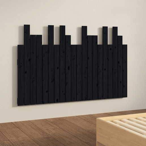 Cabeceira de cama de parede em madeira maciça de pinho preto 127,5x3x80 cm Cabeceira de cama de parede em madeira maciça de pinho preto 127,5x3x80 cm